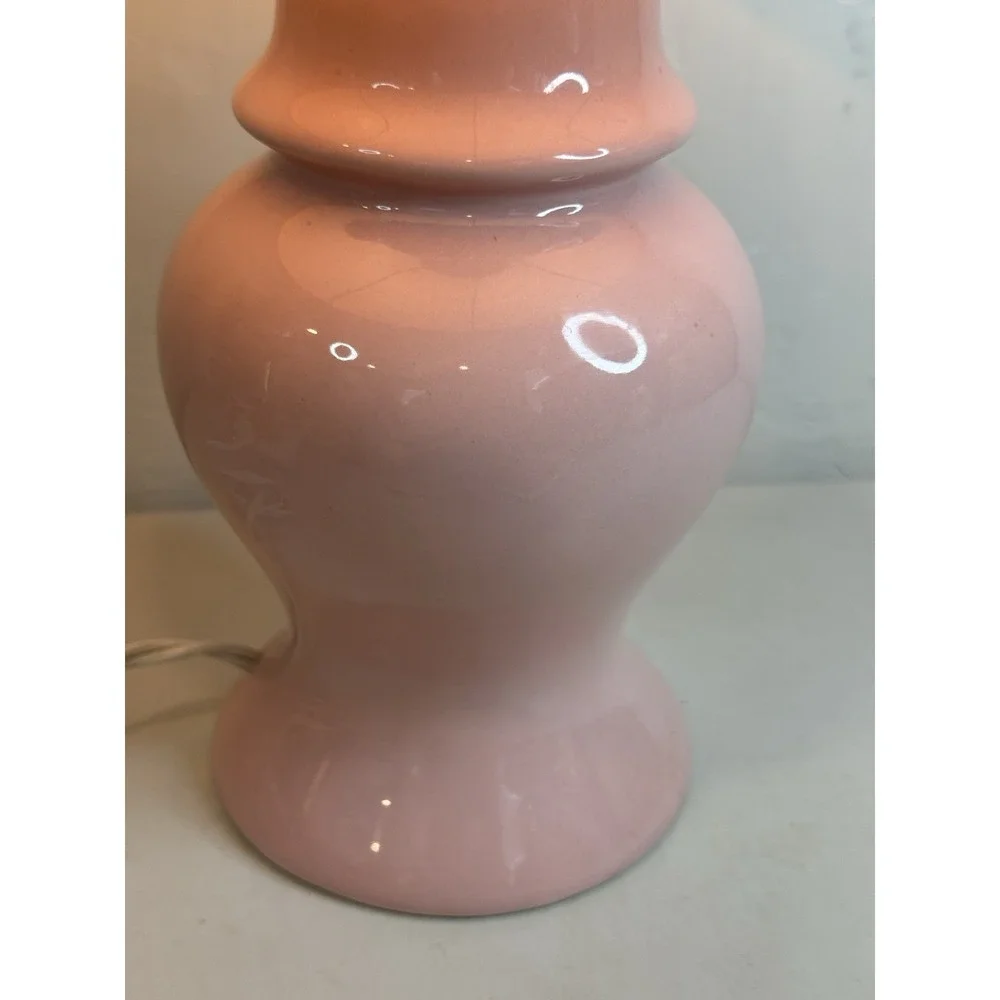 Vintage 80s 90s Millennial Pink Ceramic Table Lamp Ginger Jar Shabby Chic Light